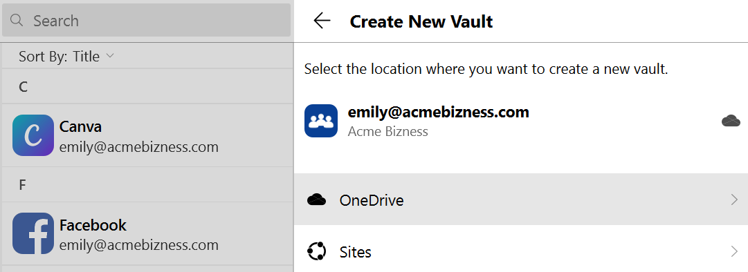 Create a new vault on OneDrive